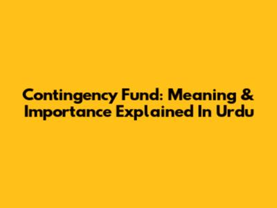 Contingency Fund: Meaning & Importance Explained In Urdu