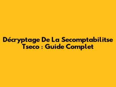 Décryptage De La Secomptabilitse Tseco : Guide Complet