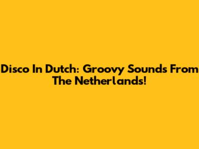 Disco In Dutch: Groovy Sounds From The Netherlands!