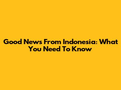 Good News From Indonesia: What You Need To Know