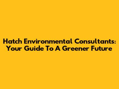Hatch Environmental Consultants: Your Guide To A Greener Future
