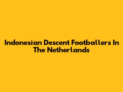 Indonesian Descent Footballers In The Netherlands