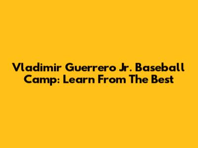 Vladimir Guerrero Jr. Baseball Camp: Learn From The Best